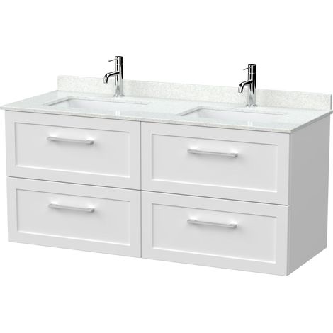 Stonnall Traditional Wall Hung 4 Drawer Vanity Unit with Laminate Worktop, 1200mm, Matt White (1/4)
