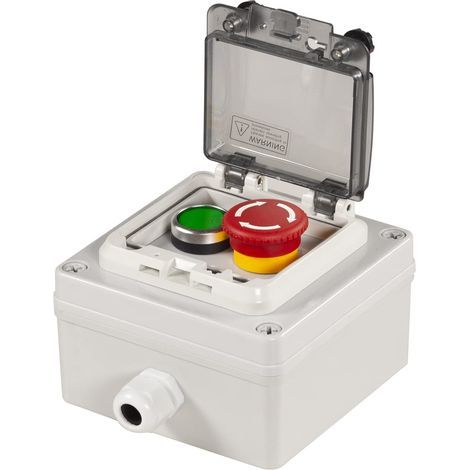 Boîte à boutons-poussoirs Ip67 avec bouton-poussoir d'arrêt d'urgence, bouton-poussoir vert avec couvercle de protection, interrupteur de fonctionnement infaillible (AC/DC 6a-110v/3a-240v/2,5a-380v)