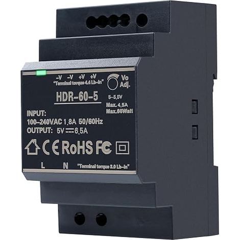 Alimentation pour Rail DIN Transformateur D'alimentations 5V DC pour l'Automatisation Domestique ou Industrielle (HDR-60-5) (1/5)