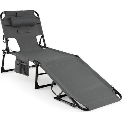 Chaise de bronzage pliante avec ouvertures visage et bras, dossier réglable, poches, pour plage et piscine (1/2)