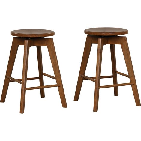 Set of 2 Bar Stools Wood Counter Height Chair 360° Swivel Kitchen Seat Backless (1/5)