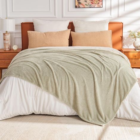 Kuscheldecke Sherpa Fleecedecke 18-salbei Gr&xFCn 130 x 150cm (1/5)