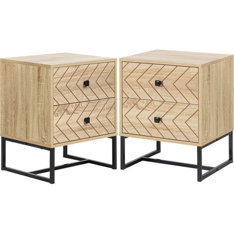 Conjunto de 2 mesitas de noche mesillas de noche con 2 cajones y patas de metal estilo moderno para dormitorio salón oficina 48x39,5x60 cm (1/5)