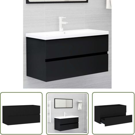Meuble sous-évier - The Living Store - Noir - 90 x 38,5 x 45 cm - Panneaux de particules