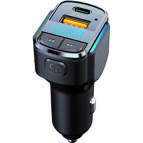 Émetteur FM avec lumière bleue, récepteur audio mains libres Bluetooth 5.0 sans fil, port USB Type C, charge rapide, lecteur MP3 pour voiture (1/5)