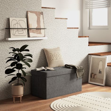 Cassapanca pieghevole per camera da letto, 84 litri, rivestita in simil lino, con coperchio, per soggiorno, 76x38x38 cm, grigio scuro.