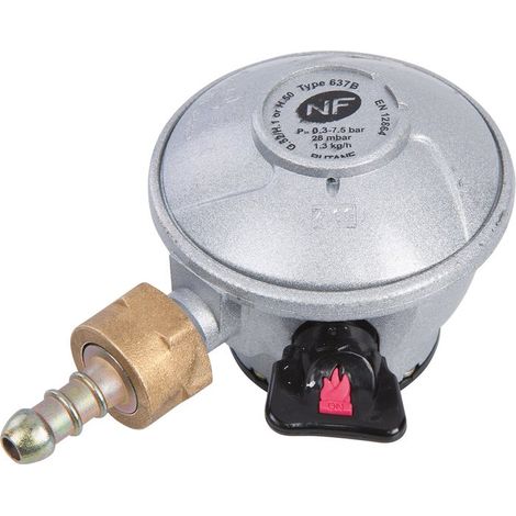 Favex – Détendeur gaz butane à sécurité – Débit 1.3 kg/h – Pour bouteille Elf-Malice, Twiny – Diamètre tube 20mm
