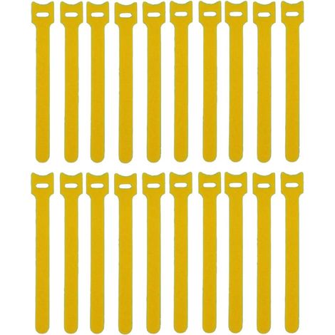 Lot de 100 serre-câbles jaunes réutilisables avec crochet et boucle pour la gestion et l'organisation des câbles (1/5)