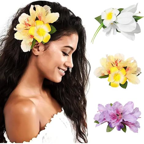 Lot de 3 grandes pinces à cheveux à fleurs tropicales pour femmes - Pinces à cheveux hawaïennes ornées de feuilles vertes, fleurs artificielles éclatantes pour mariages, plage et fêtes. Accessoires de (1/5)