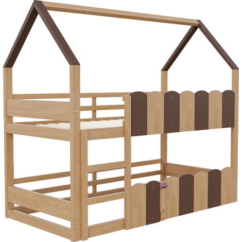 Cama alta infantil diseño casa 90 x 200 cm de madera HOMVRA (1/5)