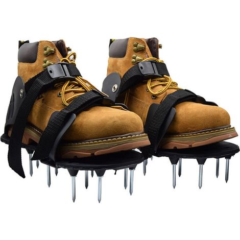 Aérateur Pelouse Chaussure, Sandales Aérateur Pelouse avec Pelle et Râteau en Acier Inoxydable, Chaussure à Gazon avec Lacets Réglables, Chaussures À Ongles Scarificateur Gazon (1/5)
