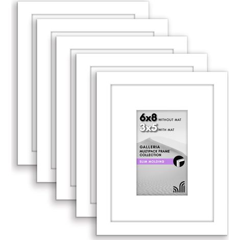 Lot de 5 cadres photo de 7,6 x 12,7 cm avec passe-partout ou cadre de 15,2 x 20,3 cm sans passe-partout pour affichage mural ou sur table avec vitre en plexiglas (1/5)