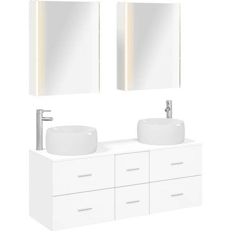 Bathroom Furniture Set 5 pcs White Engineered Wood and Glass vidaXL (1/5)