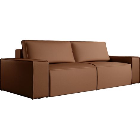 Canapé 4 places convertible en tissu effet cuir marron AMELIA (1/5)