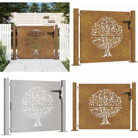 Cancello da giardino 100x75 cm in acciaio Corten con design ad albero - Acciaio corten - Cancello in acciaio