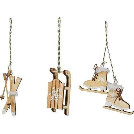 Set aus 3 Themen Weihnachtskleidung und Accessoires Naturholz - Schlitten
