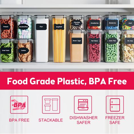 Lot de 48 boîtes hermétiques de conservation des aliments avec différentes tailles de céréales pour l'organisation du garde-manger de cuisine, couvercles en plastique sans BPA/farine de pâtes – Cuillè (1/5)