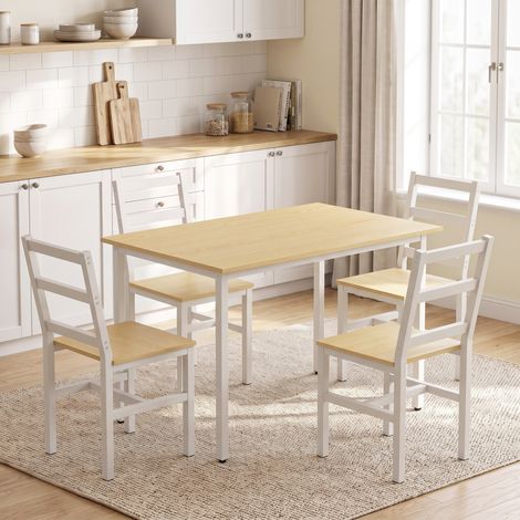 Ensemble Table Salle à Manger avec 4 Chaises, Table Rectangulaire 108 cm, Chaises à Dossier à Lattes, Chêne et Blanc (1/5)