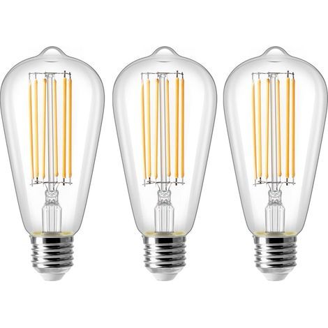 Lampadina LED E27 ST64 da 8W, lampadina a filamento Edison vintage, equivalente a 80W, luce bianca calda 2700K, 800LM, lampada decorativa retrò, non dimmerabile, confezione da 3 (1/4)