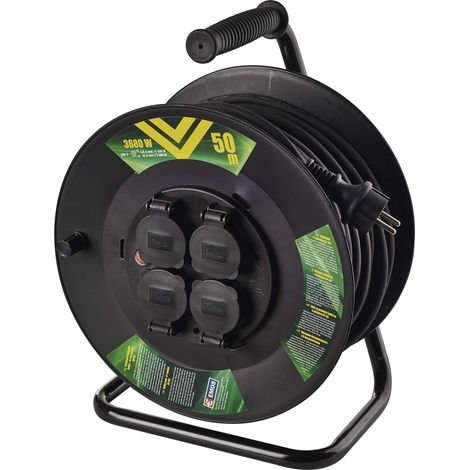 Emos P08250 Avvolgicavo Professionale prolunga della società Protezioni IP44, m di Cavo con 4 Prese Schuko, 1,5 mm2 di Gomma, per Uso Esterno, Rosso, 50 metri (1/5)