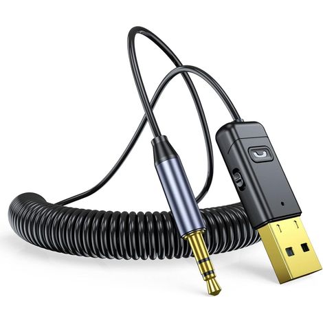Adattatore wireless ausiliario per auto, kit USB 2.0 a jack da 3,5 mm, adattatore ausiliario a Bluetooth 5.0 per kit vivavoce per auto, ricevitore Bluetooth da 3,5 mm, compatibile con sistemi audio pe (1/5)