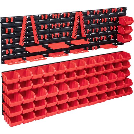 Mur à outils de 141 pièces avec bacs de rangement, rouge et noir