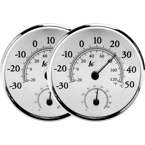 Thermomètre Hygromètre Analogique Lot de 2 – Mesure Précise Température et Humidité Intérieur Extérieur Sans Pile Grand Cadran 13 cm à Poser ou à Suspendre (1/5)