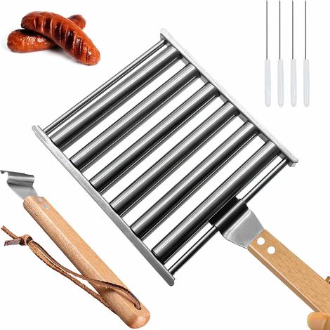 Rouleau à hot-dogs en acier inoxydable avec poignée en bois, panier à hot-dogs, capacité de 5 hot-dogs (1/5)