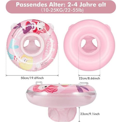Schwimmring für Kinder mit Cartoon-Motiv, aufblasbarer Babyschwimmring, 60 cm aufblasbarer Babyschwimmring mit Griff (Schlaufe für rosa Meerjungfrauenhose) (1/5)