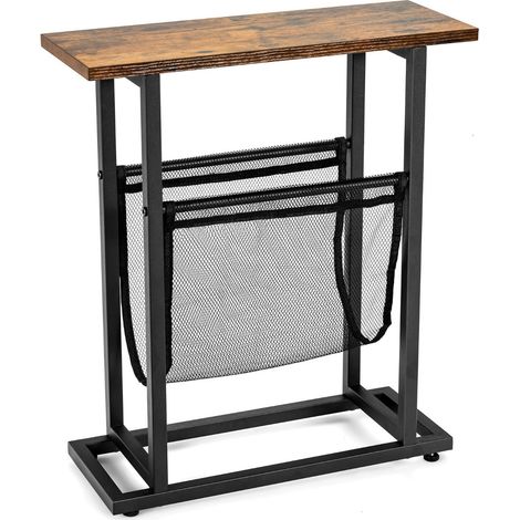 Tavolino laterale stretto 48 x 18 x 54,5 cm portariviste funzionale stile industriale ferro nero 200013886