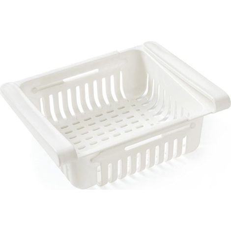 Abtropfkorb, Küchenaufbewahrungskorb, verstellbare Aufbewahrungskörbe, Küche, Schubladenorganizer für Kühlschrank, weiß