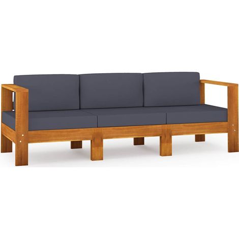 Maison Exclusive - Divano da Giardino 3 Posti Cuscini Grigio Scuro Legno di Acacia (1/5)