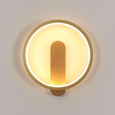 Comely – Applique murale LED ronde 15W 1600LM – Blanc chaud 3000K – Indice de rendu des couleurs 80 – Pour chambre et salon – Couleur bois (1/5)