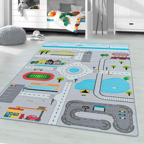 Tapis chambre bébé et enfant Road Gris 80x120 (1/5)