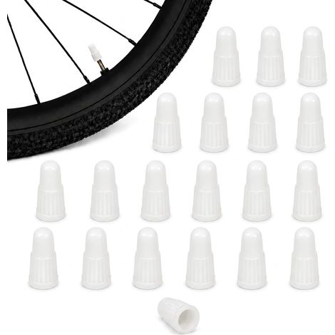 20 Pièces Bouchons de Valve Presta pour Vélo Blancs, Capuchons de Valve Française et Sclaverand, Bouchons Antipoussière en Plastique pour Tubeless, Type Dunlop, VTT, Route, Vélo Électrique (Blanc) (1/5)