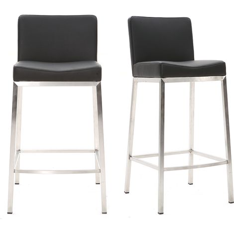 Miliboo – Tabourets de bar noirs H66 cm – Lot de 2 – Revêtement polyuréthane – Pieds en acier inoxydable – Confort optimal pour espaces modernes (1/5)