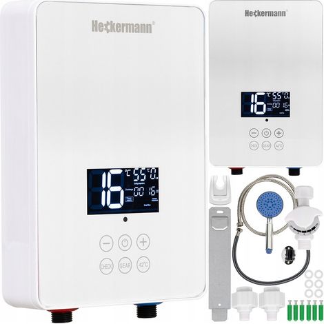 Conjunto de calentador de agua eléctrico instantáneo Heckermann SL-X2-60 blanco + mando a distancia (1/5)