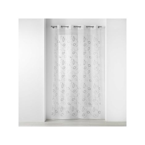 Voilage à œillets 140 x 240 cm – Voile sablé brodé Hoops – Gris (1/3)