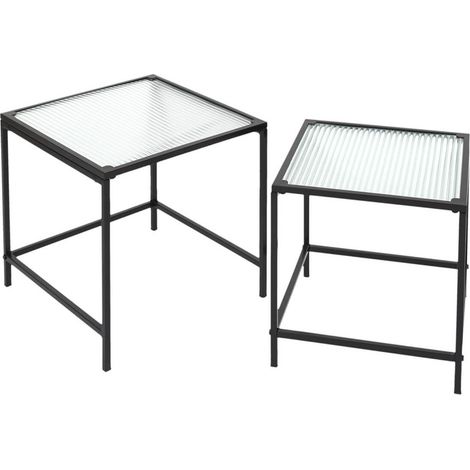 GLASSI - Tables Gigognes Noires Plateau en Verre Texturé (1/5)