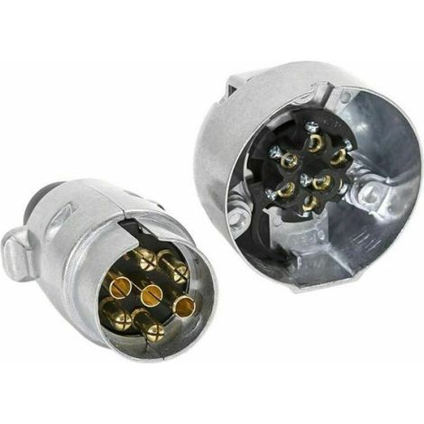 2 Prise remorque 7 broches, Métal étanche 12V, Alliage aluminium laiton, Caravane camion bateau (1/5)