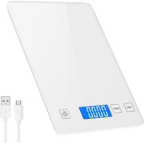 Balance Cuisine Electronique de Haute Précision - 15kg-1g - 5 Unités - Fonction Tare - Auto-arrêt (Blanc) (1/4)