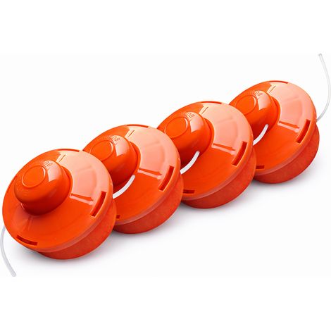 NEMAXX® FS1 Tap & Go cabezal de hilo (cabezal para desbrozadora) – sistema semiautomático doble hilo – para desbrozadora – M10 x 1,25 rosca izquierda – 2 mm – Ø 380 mm – Naranja (4 unidades)