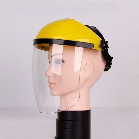 Visière de protection avec bandeau et visière en polycarbonate pour coupe-bordures et débroussailleuses, jaune
