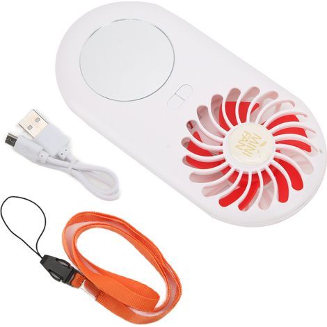 Ventilateur de poche rechargeable USB avec miroir, pour enfants et adultes - Rouge (1/5)