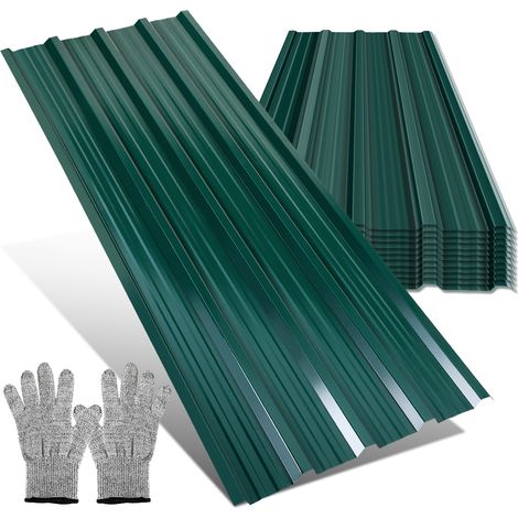 TolleTour 24 chapas trapezoidales galvanizadas verdes 129 x 46 cm, para techo y pared, 0,25 mm (1/5)