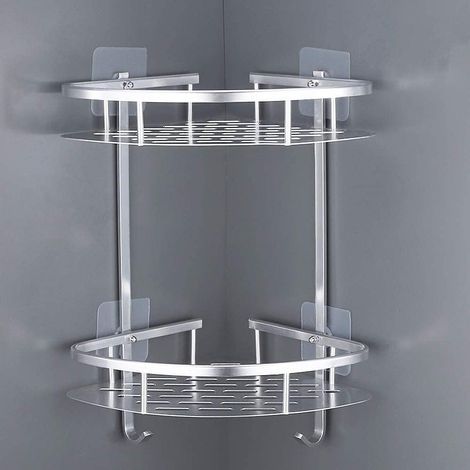 Eckregal für Dusche und Bad – Rostfreier Aluminium-Aufbewahrungsorganizer mit 2 Ablagen für Shampoo und Seife (kein Bohren erforderlich) (1/5)