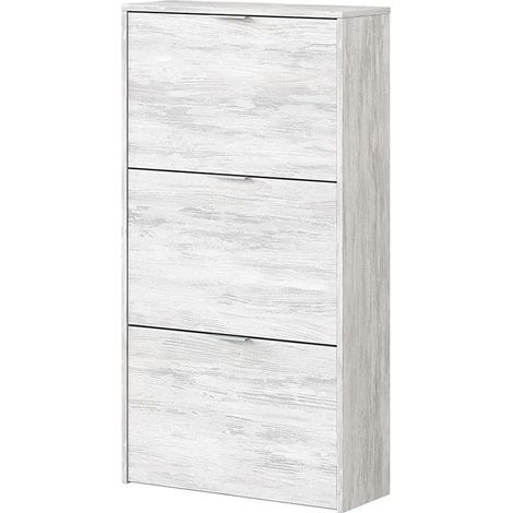 Meuble à Chaussures avec 3 abattants coloris chêne Gris blanchie - Hauteur 113 x Longueur 60 x Profondeur 22 cm