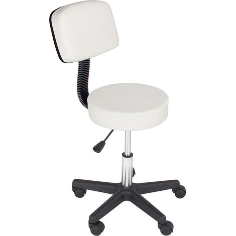 Sgabello Estetista Girevole Schienale Seduta in Ecopelle Salone Studio Bianco (1/5)
