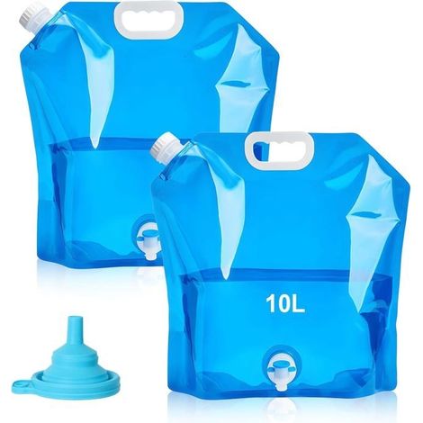 2 bidons d'eau pliables de 10 L avec robinet, avec poignée de transport, réutilisables et sans BPA, pour le camping-AquaForge (1/4)