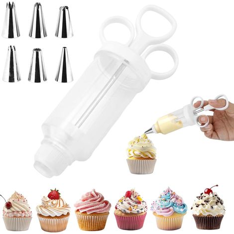 7pcs Ensemble Outils Décorer Cupcake, Pistolet à Glaçage & 6 Douilles Acier Inoxydable Injecteur Glaçage pour Remplir & Décorer Desserts Outils Pâtisserie DIY (1/5)